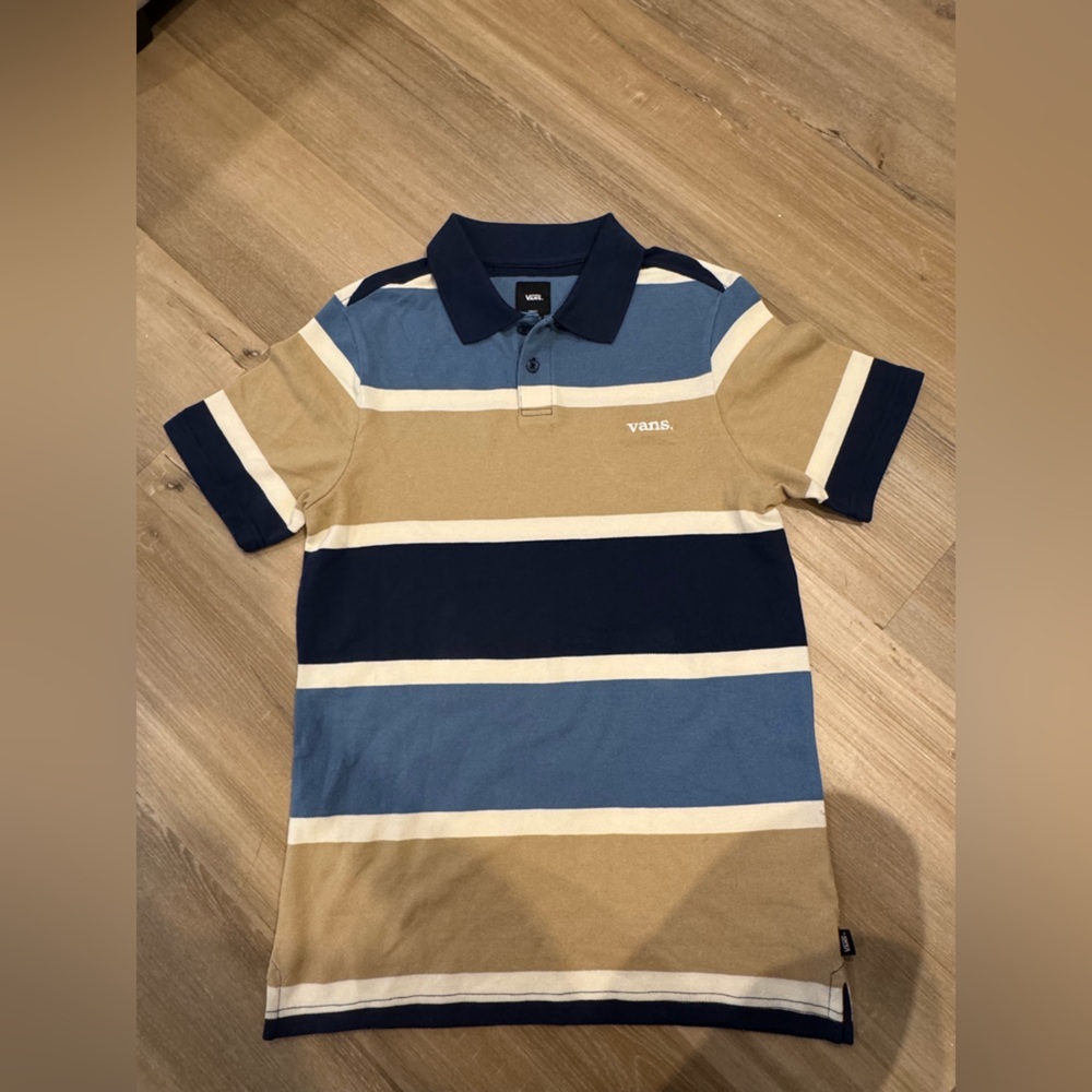 Vans Striped Polo Shirt in Blue and Tan